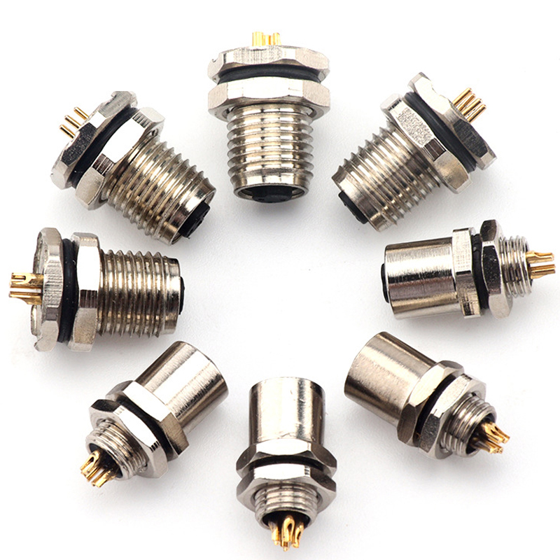 M5连接器圆形板前后公母3芯4芯pin针孔PCB焊线式M5航空插头座