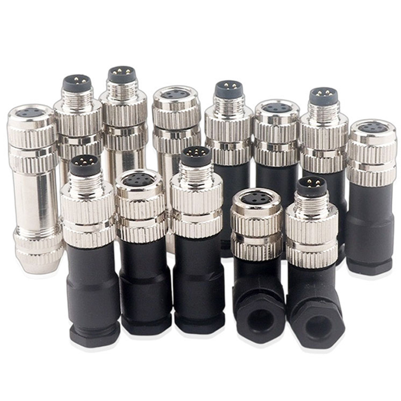 M8装配式连接器3468芯免焊金属塑料防水接头公母弯直m8航空插头