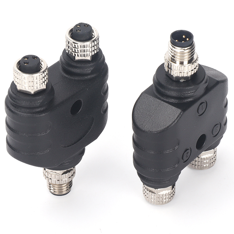 M8连接器TY型三通一拖二34568芯公母转换接头一出二M12航空插头传感器